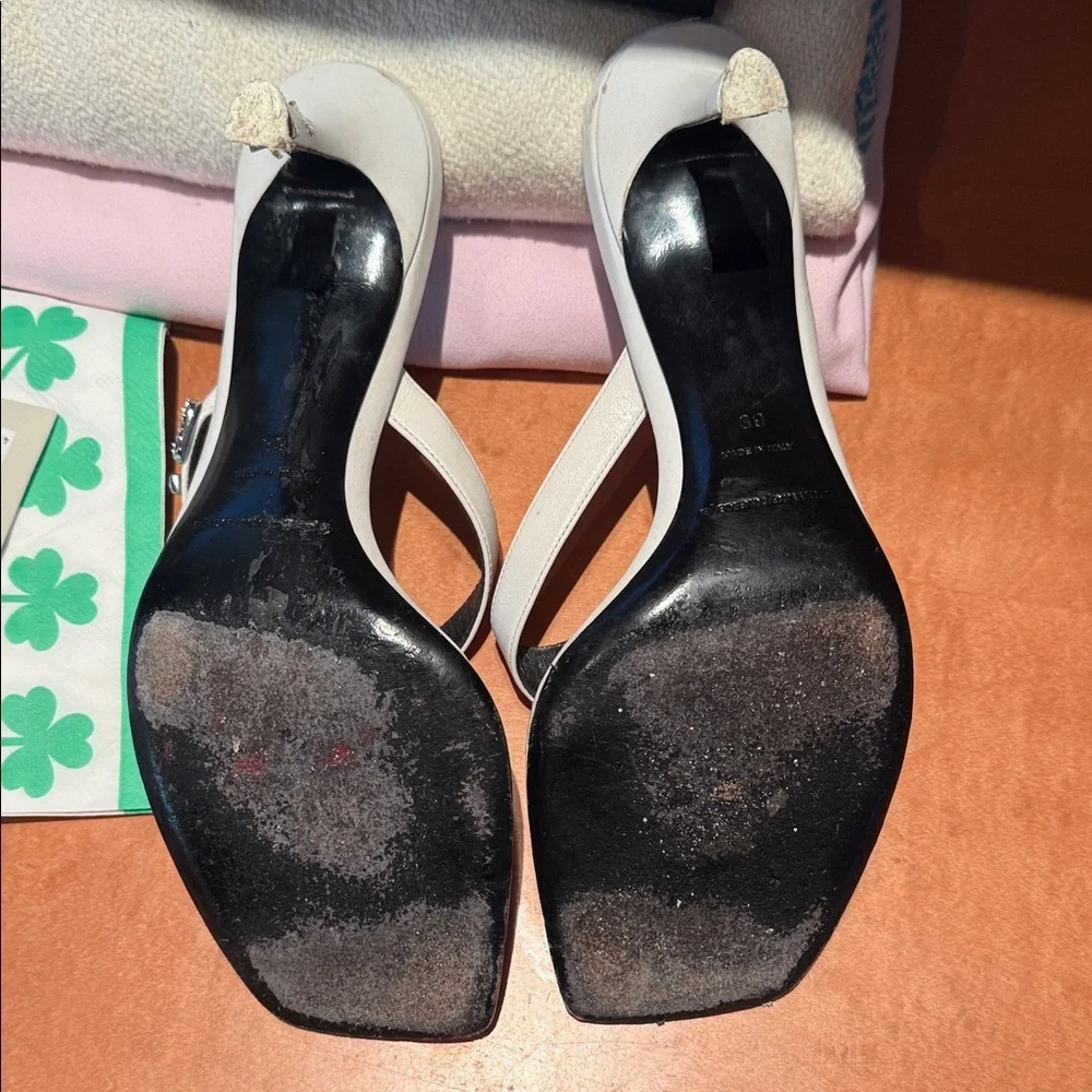 Alexander Wang White Crystal-Embellished Thong Kitten Heel Sandals 39 8.5 - Picture 3 of 8